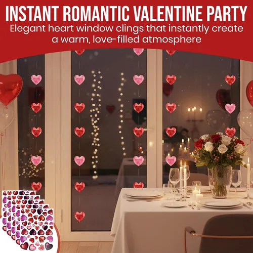 Vista 6 de Iconikal Decoración para ventana del día de San Valentín con corazones de diamante