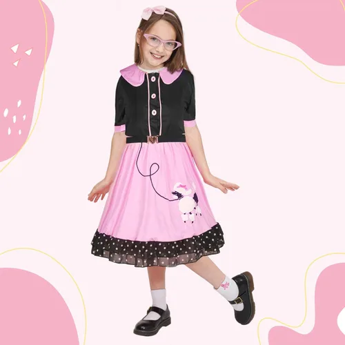 Vista 4 de FAYBOX Falda de caniche de los años 50, conjunto de accesorios para disfraz de Halloween de los años 50 para niñas, hija, faldas de calcetín hop