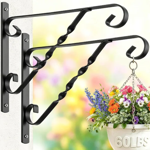 Vista 13 de AMAGABELI GARDEN & HOME Paquete de 2 colgadores colgantes para plantas al aire libre de 10 pulgadas, soportes de metal para colgar en la pared
