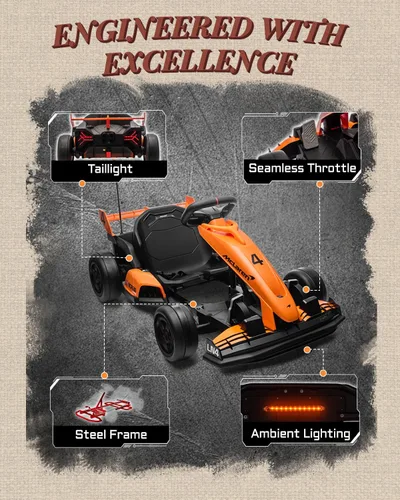 Vista 7 de Go Kart Eléctrico con Licencia McLaren para Niños, Batería de 36V 9AH, Kart de Deriva con Asiento Ajustable, Vehículo Montable Crazy Cart para Niños