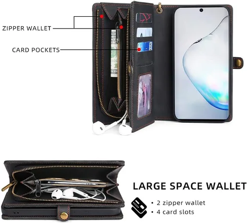 Vista 3 de Asuwish Funda de teléfono para Samsung Galaxy Note 10 5G con cremallera, funda desmontable con protector de pantalla de vidrio templado y tarjetero