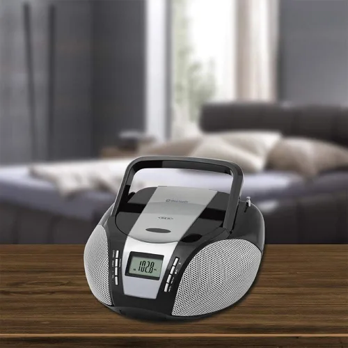 Vista 4 de HANNLOMAX Boombox de CD portátil HX-322CD con radio, radio AM/FM, Bluetooth, entrada auxiliar, fuente de alimentación dual AC/DC (negro)