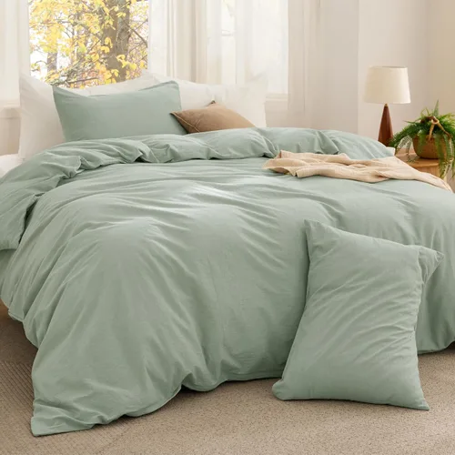 Vista 17 de Bedsure Juego de edredón de tamaño matrimonial, tela de algodón con relleno interior de microfibra, juego de cama suave PureWoven rosa claro