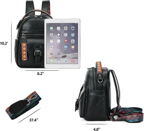 Vista 2 de KL928 Mochila pequeña para mujer, mochila de hombro a la moda, Negro -, Mochilas Daypack