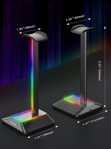 Vista 6 de New bee RGB Headphone Stand Desk Gaming Headset Holder with 7 Light Modes and Non-Slip Rubber Base Suitable for All Earphone Accessories(Black)