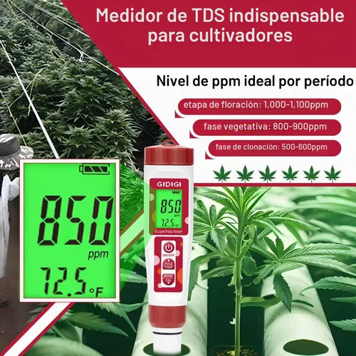 Vista 4 de Medidor de pH para agua, 4 en 1 EC PPM Temp pH probador