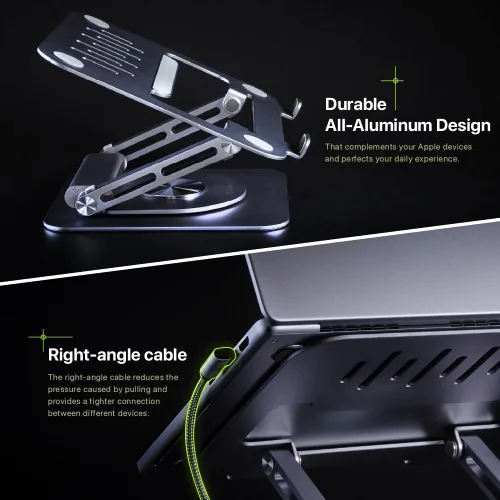 Vista 9 de ADAM elements Hub Stand Pro 6 en 1 USB-C - Estación de acoplamiento para laptop, soporte plegable para laptop con HDMI 4K, PD de 100 W y USB 3.0