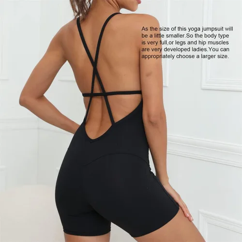 Vista 2 de RALPH ROY Traje Catsuit de una pieza con sensación de nude, overol de yoga sin espalda cruzada para mujer, traje deportivo para gimnasio atlético