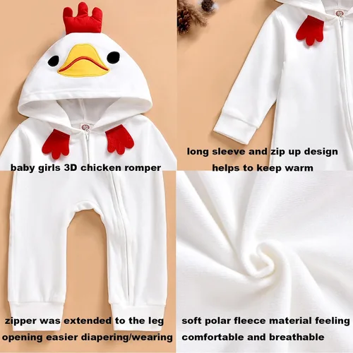 Vista 2 de Mameluco con capucha y cremallera con capucha y alas de ángel de unicornio 3D para bebé, ropa de Navidad, color rosa y blanco