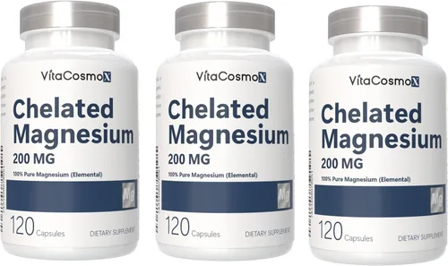 Vista 9 de Bisglicinato de magnesio quelado, 200 mg, 120 cápsulas veganas, 60 porciones, sin gluten, sin OMG y apto para vegetarianos