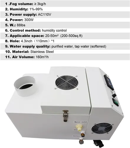 Vista 7 de Humidificador industrial ultrasónico Pulverizador de aire Pulverizador de aire Humidificador de niebla fría continua para laboratorio Taller Fábrica
