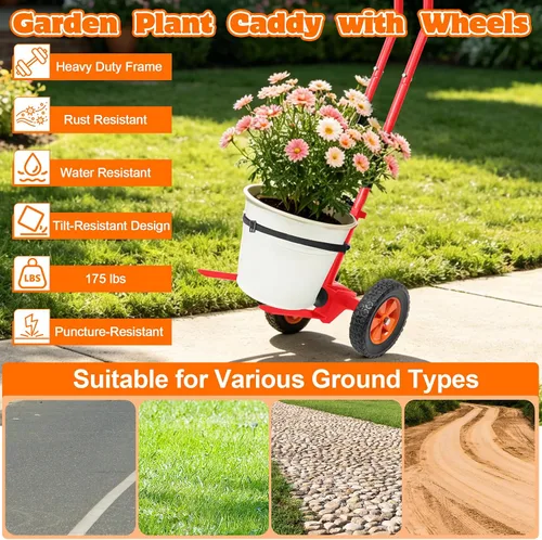 Vista 5 de Carrito de plantas con ruedas, carrito resistente para plantas, carrito de mudanza de plantas de 175 libras con brazo de agarre ajustable, correa