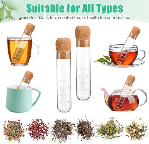 Vista 7 de Infusor de té de vidrio, difusor de vidrio reutilizable con corcho, colador de té transparente para tazas, tazas y teteras