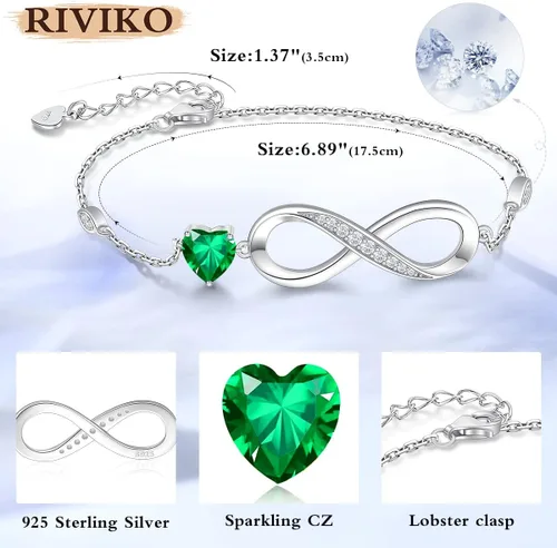 Vista 4 de RIVIKO Pulsera con dije de símbolo de corazón de amor infinito para mujer, plata de ley 925, ajustable, cumpleaños, día de San Valentín, Navidad