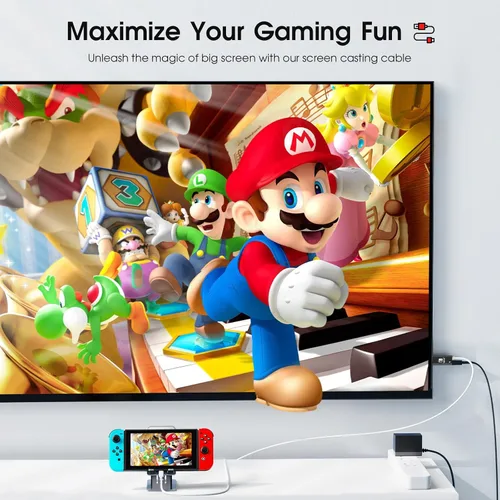 Vista 7 de Adaptador HDMI portátil mejorado compatible con Nintendo Switch 2017OLED solamente, cable USB C a HDMI reemplaza el muelle de interruptor original