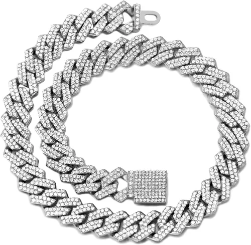 Vista 9 de Collar de Cadena para Perro Collar de Cadena de Metal para Caminar Collar de Eslabones Cubanos para Perro con Hebilla Segura 14MM Collares de Cadena