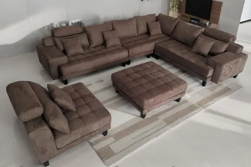 Vista 2 de Stendmar S150DBR - Juego de sofá seccional de tela de microfibra reversible en forma de U en forma de L, S150DBR (marrón, extragrande)