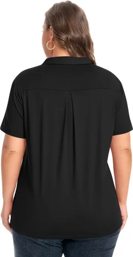 Vista 3 de Idtswch Camisa polo de manga corta con cuello en V para mujer, de secado rápido, UPF 50+, informal, para trabajo, golf, talla XL - 6XL