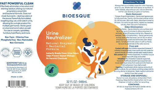 Vista 6 de Bioesque Neutralizador de orina, fórmula enzimática y bacteriana natural apta para mascotas, descompone instantáneamente los olores de orina, ayuda