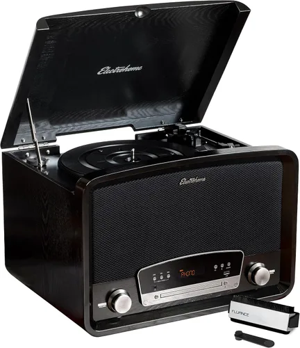Vista 10 de Electrohome Kingston - Tocadiscos de vinilo vintage 7 en 1, tocadiscos de 3 velocidades, Bluetooth, radio AM/FM, CD auxiliar en RCA/salida de Nuez