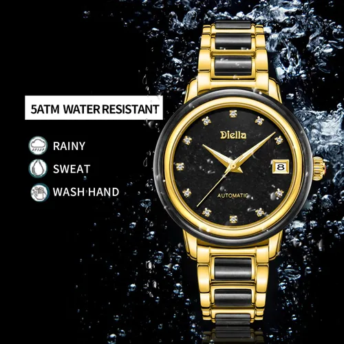 Vista 6 de Diella Reloj mecánico automático para mujer, reloj de lujo impermeable con espejo de cristal de zafiro (modelo AD6001L)