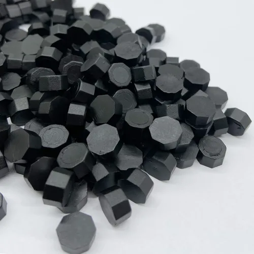Vista 3 de 200 piezas de cuentas de cera de sellado negras Cuentas de cera de sello de cera negras metálicas octogonales a granel para invitaciones de fiesta