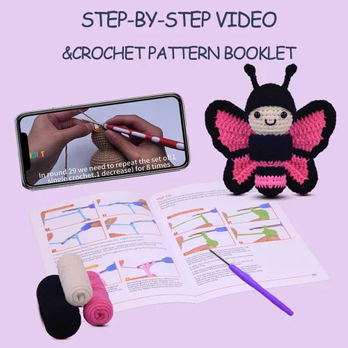 Vista 4 de Kit de ganchillo para principiantes, kit de ganchillo con tutoriales en video paso a paso, kit de ganchillo para principiantes para adultos, kit
