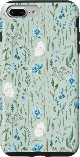 Vista 10 de Funda para iPhone 12 mini Azul y Verde Wildflower Butterfly Meadow Botanical (Sage)