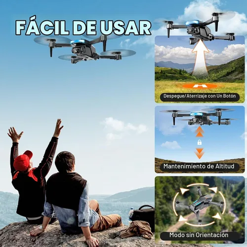 Vista 5 de Dron con cámara, dron plegable FPV 1080P con soporte de altitud estable, control de gravedad, vuelo según trayectoria, lente ajustable de 90°