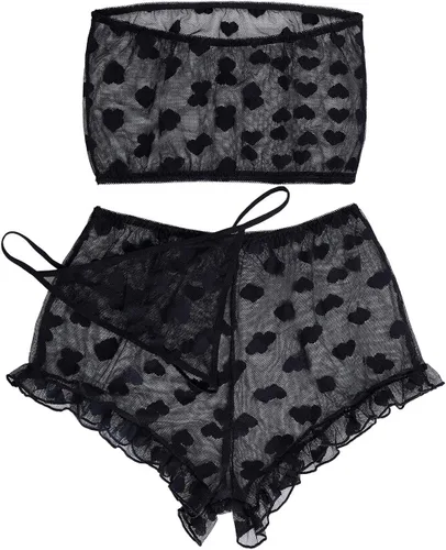 Vista 2 de Pretishows Conjunto de lencería para mujer, conjunto de ropa interior de encaje elástico para mujer, talla XXL