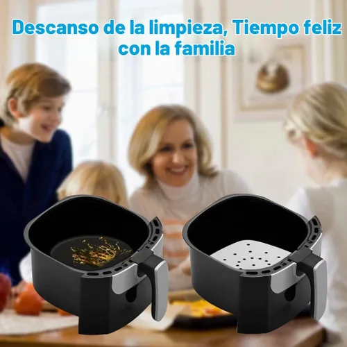 Vista 5 de 200 hojas cuadradas de papel pergamino perforado de 8.5 pulgadas, revestimiento de vapor de bambú antiadherente prémium para freidoras de aire Blanco