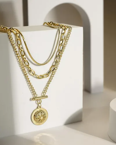 Vista 3 de Collares de capas para mujer, collar con colgante de oro para mujer, collares de oro para mujer, collar delicado para mujer, collar de oro de 18