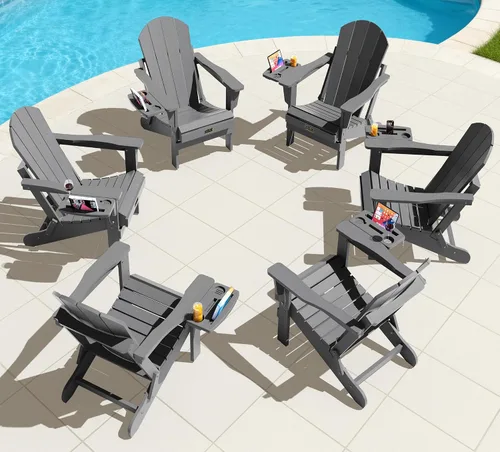 Vista 23 de SERWALL Silla Adirondack plegable para exteriores, silla de patio con portavasos - Ejército