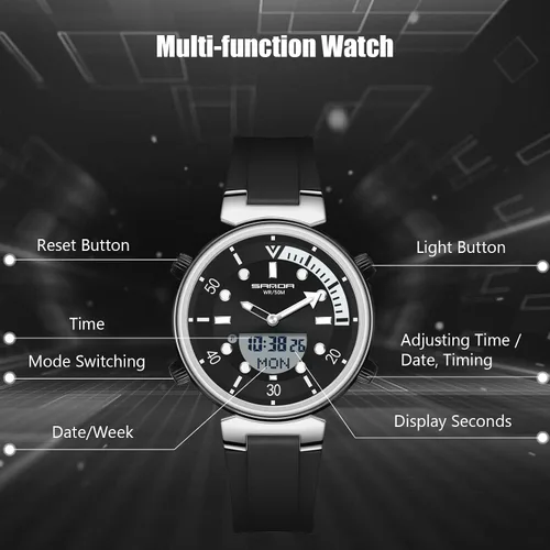 Vista 3 de RORIOS Reloj unisex digital de cuarzo con correa de goma para hombres y mujeres, resistente al agua, cronómetro, multifunción, reloj electrónico