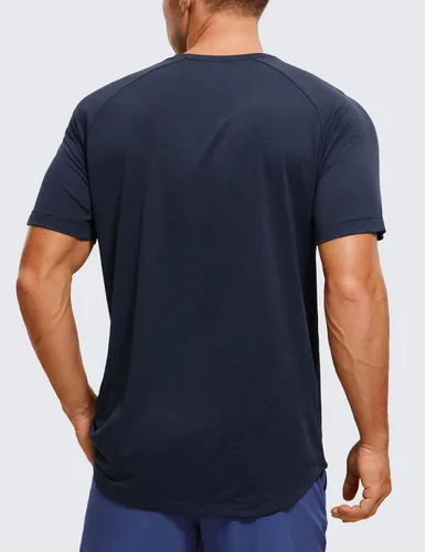 Vista 2 de CRZ YOGA Crewneck Workout Shirts for Men - Quick Dry Running Athletic T-Shirts Lightweight Basic Tops