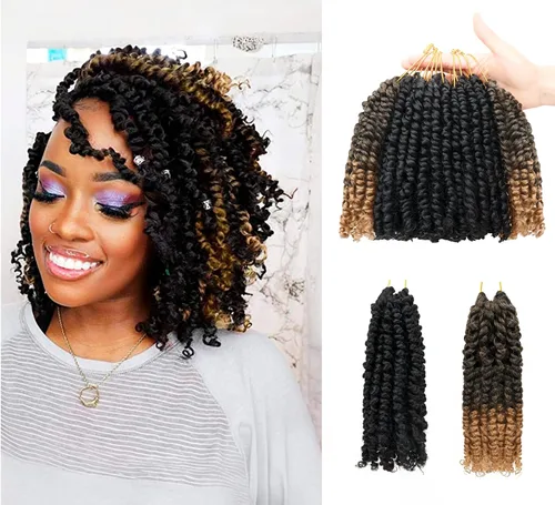 Vista 13 de Paquete de 8 paquetes de cabello de ganchillo súper corto de 6 pulgadas para mujeres negras y niños, extensiones de cabello pretrenzado suave
