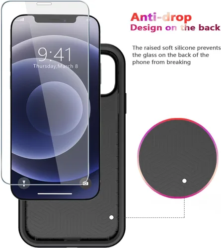 Vista 6 de Diverbox - Funda para iPhone 12 a prueba de golpes y caídas, protector de pantalla de vidrio templado, funda protectora de alta resistencia