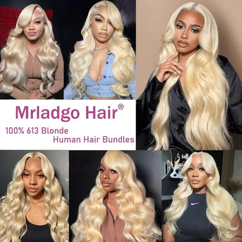 Vista 6 de Extensiones de cabello humano ondulado rubio 613 de 12 pulgadas, 100% sin procesar, grado 14A, cabello humano virgen brasileño sin procesar, 1