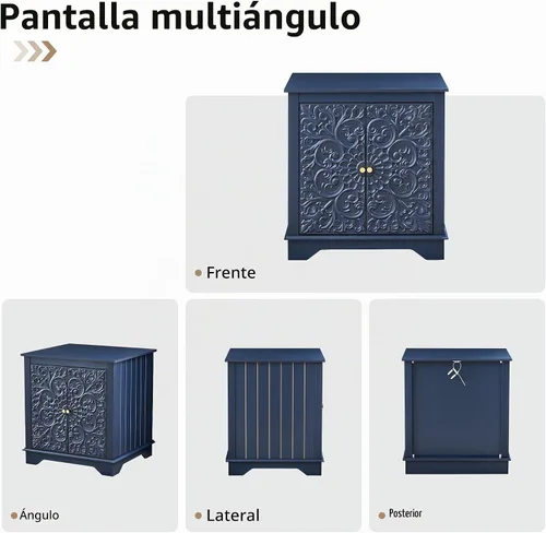 Vista 6 de weselon Mesa auxiliar de estilo granja con puerta floral tallada, mesita de noche de 24 pulgadas de ancho con estante ajustable, mesa auxiliar