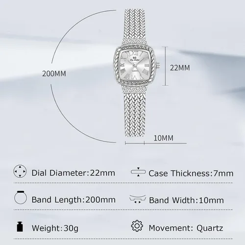 Vista 5 de RORIOS Relojes de mujer con esfera cuadrada, reloj analógico de cuarzo para damas y niñas con correa de acero inoxidable