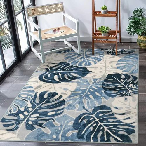 Vista 30 de Wonnitar Leaf - Alfombra de cocina de 2x3 pies, alfombra azul pequeña para baño, alfombra decorativa lavable para mesita de noche, planta