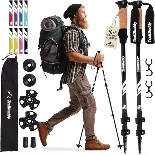 Vista 17 de TrailBuddy Trekking Poles – Lightweight 7075 Aluminum Hiking Poles for Women, Men & Seniors – Collapsible Walking Sticks for Travel, Trails & Balance