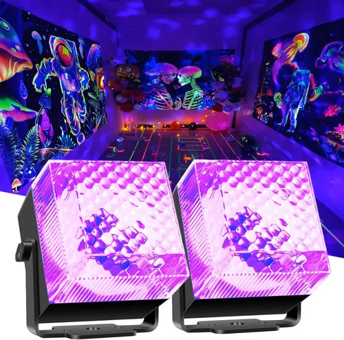 Vista 9 de Luces de fiesta de discoteca 2 en 1 con luz negra, luz de bola de discoteca UV de 10 W con luz estroboscópica activada por sonido, luces de fiesta