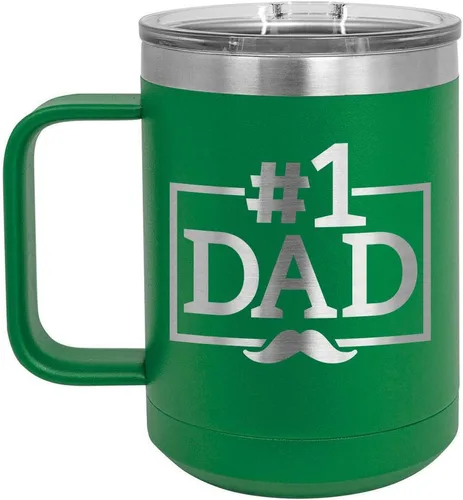Vista 10 de NUMBER 1 DAD B Blue Taza de café de 15 oz con tapa deslizante Taza de café de viaje aislada Ideas de regalos del día del padre de hijo o hija