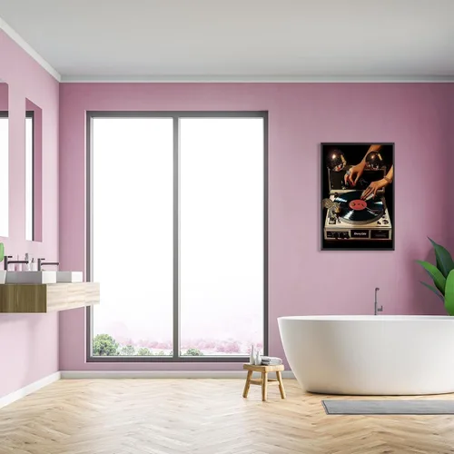 Vista 6 de Pósteres de lienzo de vinilo de música retro, tocadiscos de música de los años 70, arte de pared de disco con estampado estético de leopardo Multi 01