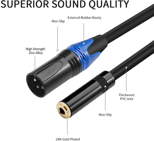 Vista 2 de Cable macho de 1/8 a XLR, cable adaptador de convertidor de audio macho TRS estéreo hembra de 0.138 in (1/8 pulgadas) - 1 pie/11.8 in