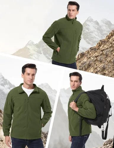 Vista 4 de CRYSULLY Chaqueta de forro polar para hombre, abrigo de trabajo táctico Verde militar