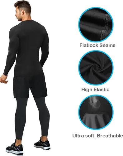 Vista 4 de Paquete de 456 camisas de compresión para hombre, manga cortalarga, atléticas para clima frío, camiseta para entrenamiento deportivo