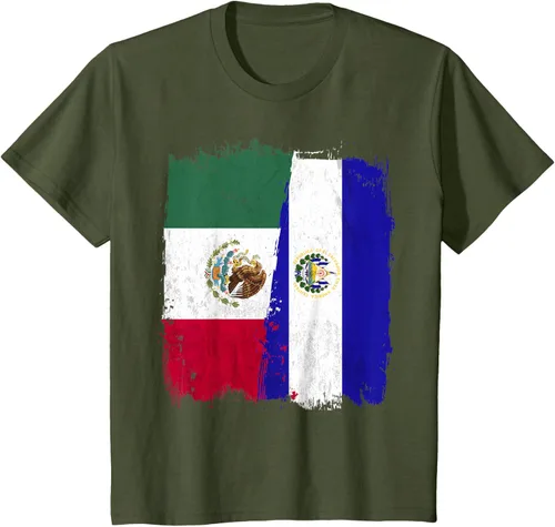 Vista 15 de Camiseta con la bandera mexicana de El Salvador con la mitad de la bandera mexicana de El Salvador