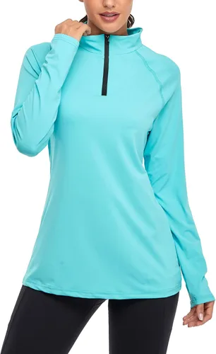 Vista 4 de Cestyle Camiseta ligera de manga larga UPF 50+ con cremallera de 14 para mujer
